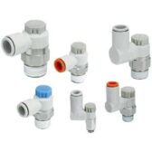 Van tiết lưu khí loại tự khóa SMC AS1301F-M5-04A Meter-out; Kiểu kết nối: One-touch / Threaded (Male); Sử dụng với ống đường kính ngoài: 4mm; Kiểu ren: R; Kích thước ren: M5x0.8