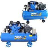 Máy nén khí piston một cấp PUMA PK1090 Điện áp nguồn cấp: 220VAC; Công suất động cơ: 0.75kW, 1HP; Dung tích bình chứa khí: 88l; Lưu lượng khí: 160l/min; Áp suất làm việc: 8kg/cm²; Chất bôi trơn: Oil; Kiểu lắp đặt bình chứa: Horizontal